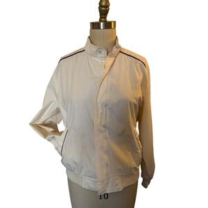 Vintage 80s Sears Cream Windbreaker Men's Nylon Jacket Navy Trim Unisex